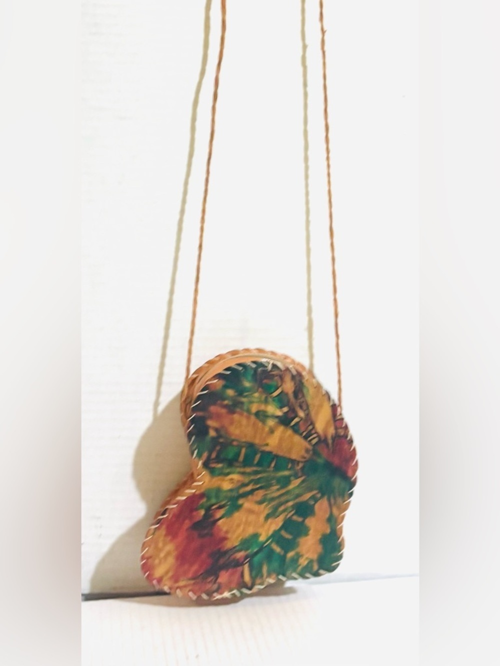 Handcrafted Multicolor tie-dye Leaf-Print Leather Crossbody Bag